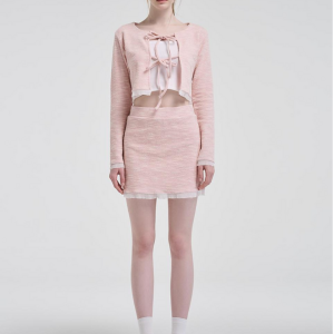 Pink pleated tweed mini dress